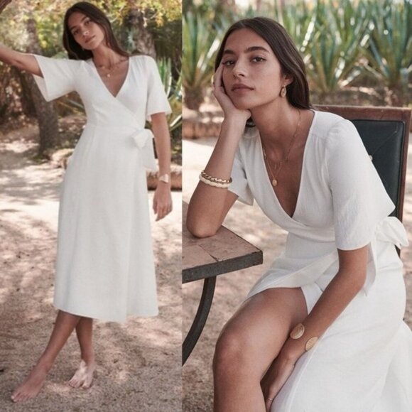 Sezane White Midi Wrap Dress Apolline Ecru White Size 36 French US 4 Minimalist - Picture 2 of 14